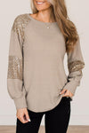 Explore More Collection - Sequin Round Neck Long Sleeve T-Shirt