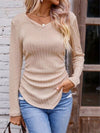 Explore More Collection - Textured Ruched V-Neck Long Sleeve T-Shirt
