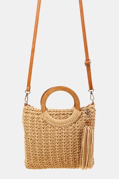 Explore More Collection - Fame Crochet Knit Convertible Tote Bag with Tassel