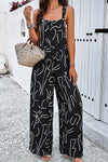 Explore More Collection - Printed Wide Strap Jumpsuit with Pockets