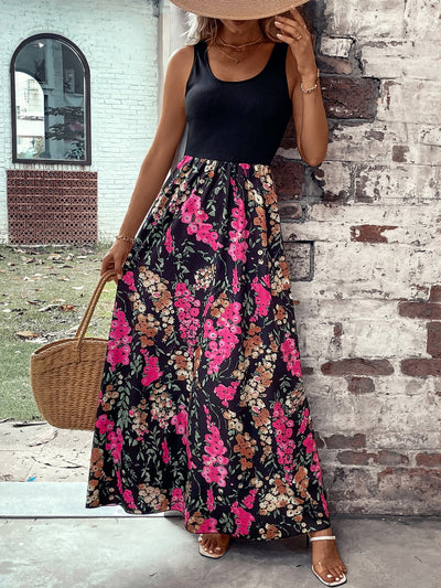 Explore More Collection - Floral Scoop Neck Sleeveless Maxi Dress