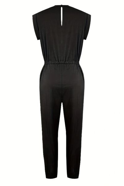 Explore More Collection - Drawstring Round Neck Sleeveless Jumpsuit