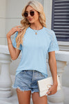 Explore More Collection - Openwork Round Neck Short Sleeve T-Shirt