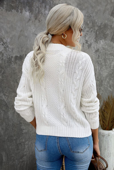 Explore More Collection - Cable-Knit Button Up Dropped Shoulder Cardigan