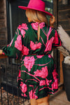 Explore More Collection - Plus Size Printed Lantern Sleeve Ruffle Hem Dress