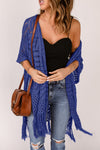 Explore More Collection - Openwork Open Front Cardigan with Fringes