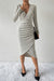 Explore More Collection - Ribbed Surplice Long Sleeve Midi Dress