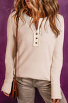 Explore More Collection - Buttoned Notched Neck Long Sleeve Top