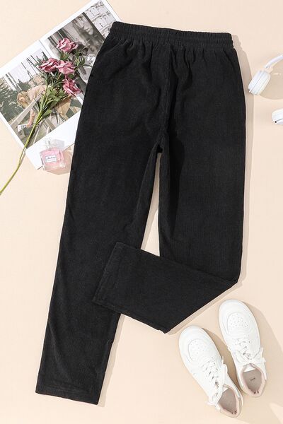 Explore More Collection - Drawstring Straight Pants with Pockets