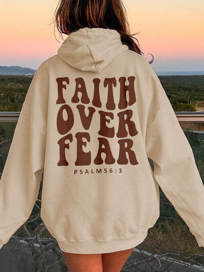 Explore More Collection - FAITH OVER FEAR Dropped Shoulder Hoodie