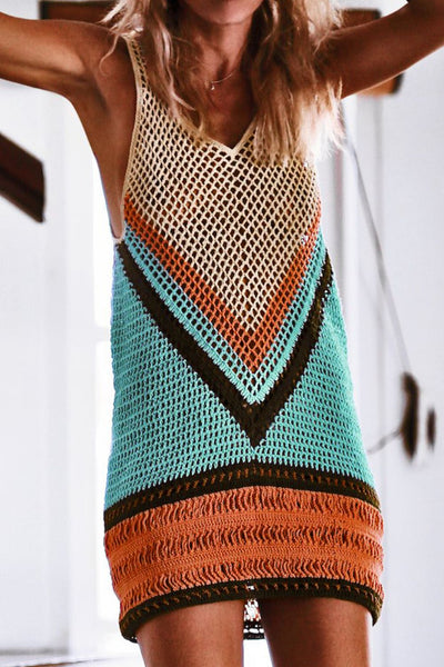 Explore More Collection - Double Take Openwork V-Neck Tank Knit Cover Up