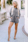 Explore More Collection - Boat Neck Long Sleeve Top and Drawstring Shorts Set