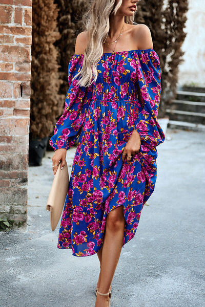 Explore More Collection - Printed Balloon Sleeve Midi Dress