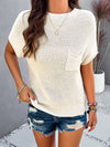 Explore More Collection - Round Neck Rib Trim Short Sleeve Knit Top