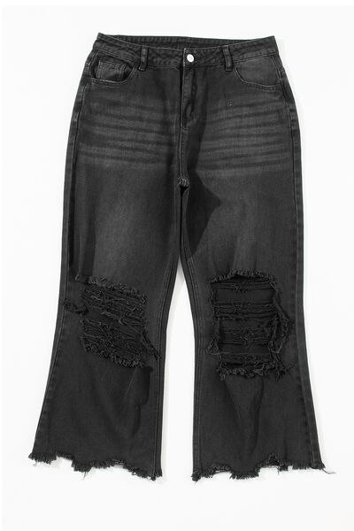 Explore More Collection - Distressed Raw Hem Jeans with Pockets