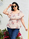 Explore More Collection - Plus Size Frill Printed Flutter Sleeve Blouse