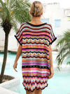 Explore More Collection - Rainbow Stripe Scalloped V-Neck Cover-Up Dress