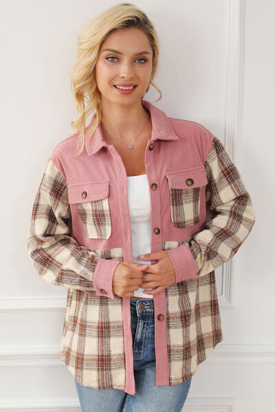 Explore More Collection - Button Up Plaid Collared Neck Jacket