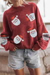 Explore More Collection - Sequin Santa Patch Round Neck Sweatshirt