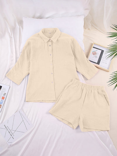 Explore More  Collection - Texture Button Up Shirt and Shorts Set