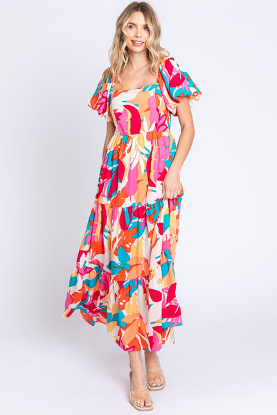 Explore More Collection - GeeGee Full Size Printed Smocked Back Tiered Maxi Dress