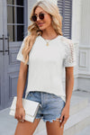 Explore More Collection - Openwork Round Neck Short Sleeve T-Shirt