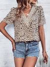 Explore More Collection - Full Size Printed V-Neck Short Sleeve Blouse