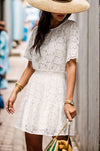 Explore More Collection - Openwork Round Neck Short Sleeve Dress