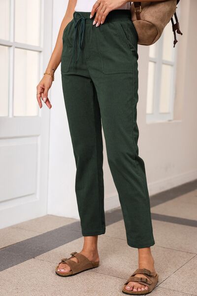 Explore More Collection - Drawstring Straight Pants with Pockets