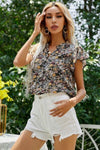 Explore More Collection - Floral Notched Flutter Sleeve T-Shirt