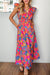 Explore More Collection - Printed V-Neck Cap Sleeve Pocketed Midi Dress