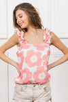 Explore More Collection - BiBi Floral Waffle Ruffled Tank