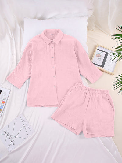 Explore More  Collection - Texture Button Up Shirt and Shorts Set