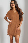 Explore More Collection - Notched Cap Sleeve Mini Sweater Dress