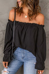 Explore More Collection - Frill Off-Shoulder Flounce Sleeve Blouse