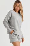 Explore More Collection - Double Take Full Size Texture Long Sleeve Top and Drawstring Shorts Set