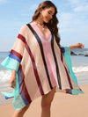 Explore More Collection - Openwork Color Block Plunge Cover-Up