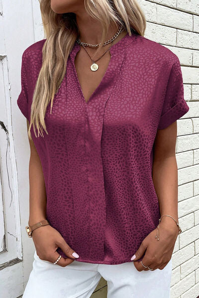 Explore More Collection - Notched Short Sleeve Blouse