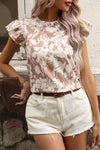 Explore More Collection - Printed Ruffled Cap Sleeve Blouse