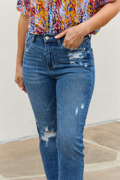 Explore More Collection - Judy Blue Theresa Full Size High Waisted Ankle Distressed Straight Jeans