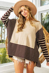 Explore More Collection - BiBi Striped Contrast Long Sleeve Slit Top