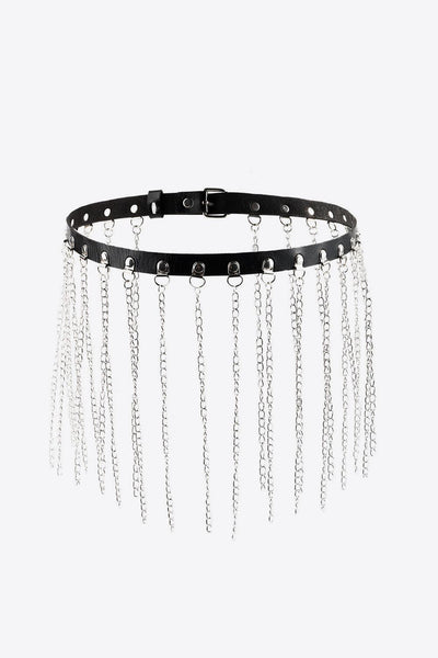 Explore More Collection - Fringed Chain PU Leather Belt