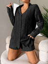 Explore More Collection - Textured Buttoned Shirt and Shorts Set