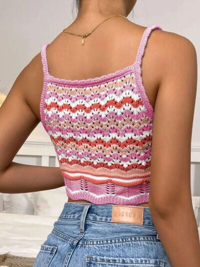 Explore More Collection - Openwork Striped Scoop Neck Cami