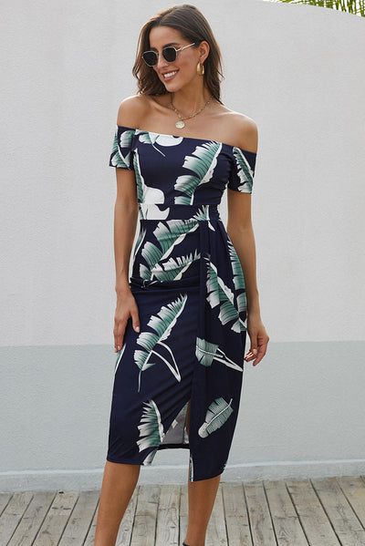 Explore More  Collection - Slit Printed Off-Shoulder Midi Dress