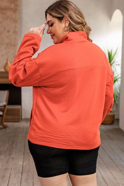 Explore More Collection - Plus Size Zip-Up Dropped Shoulder Sweatshirt