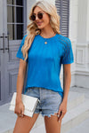 Explore More Collection - Openwork Round Neck Short Sleeve T-Shirt