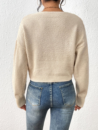 Explore More Collection - Cable-Knit Slit Drop Shoulder Sweater