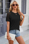 Explore More Collection - Openwork Round Neck Short Sleeve T-Shirt