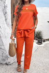 Explore More  Collection - Round Neck Short Sleeve Top and Pants Set